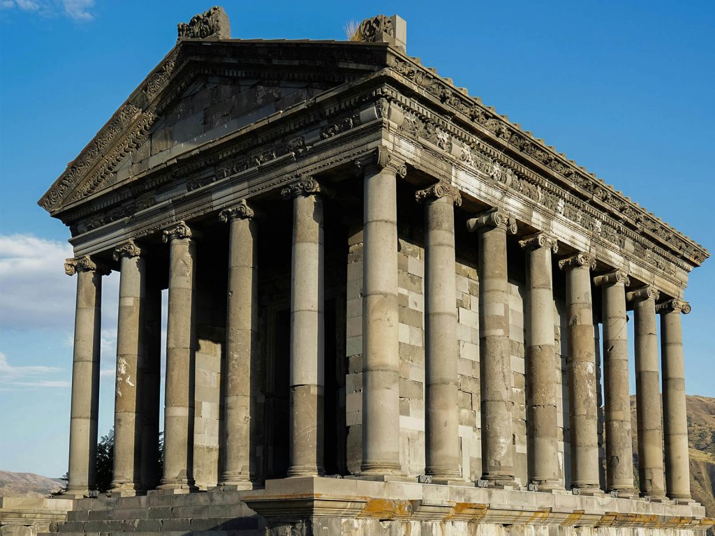 Temple of Garni in Armenia, Greco-Roman style pagan temple with iconic columns