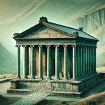 Artistic rendering of the Temple of Garni in Armenia, depicting Armenia’s only Greco-Roman structure