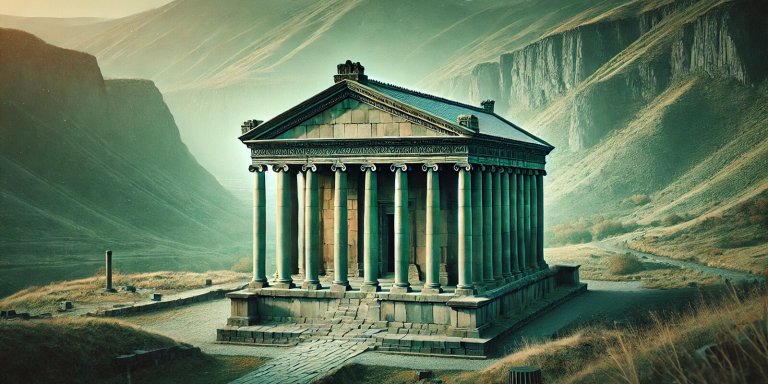 Artistic rendering of the Temple of Garni in Armenia, depicting Armenia’s only Greco-Roman structure