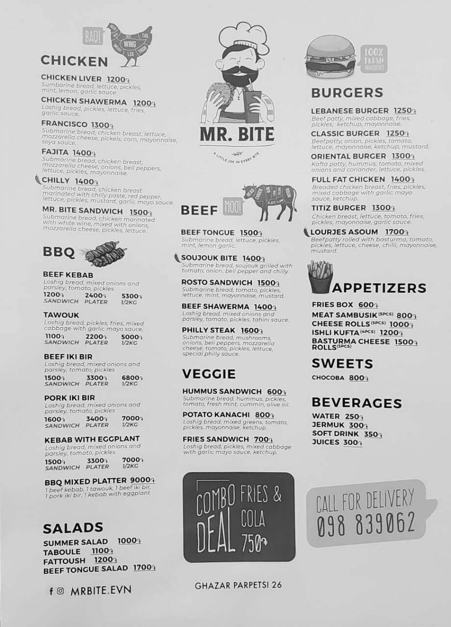 Mr. Bite Menu