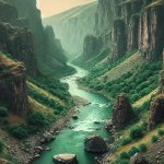 Artistic representation of the Azat River Gorge in Armenia