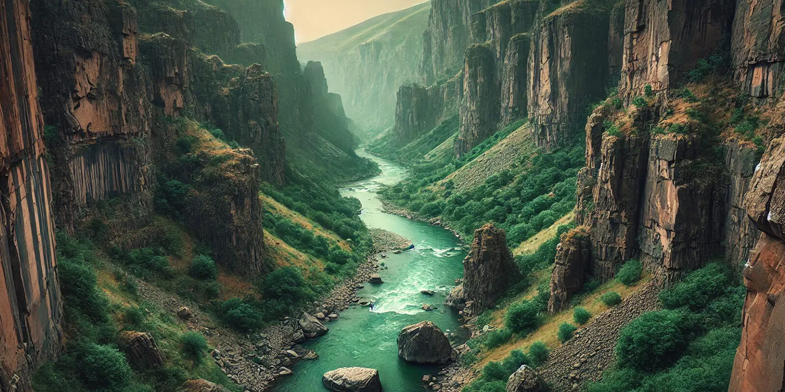 Artistic representation of the Azat River Gorge in Armenia